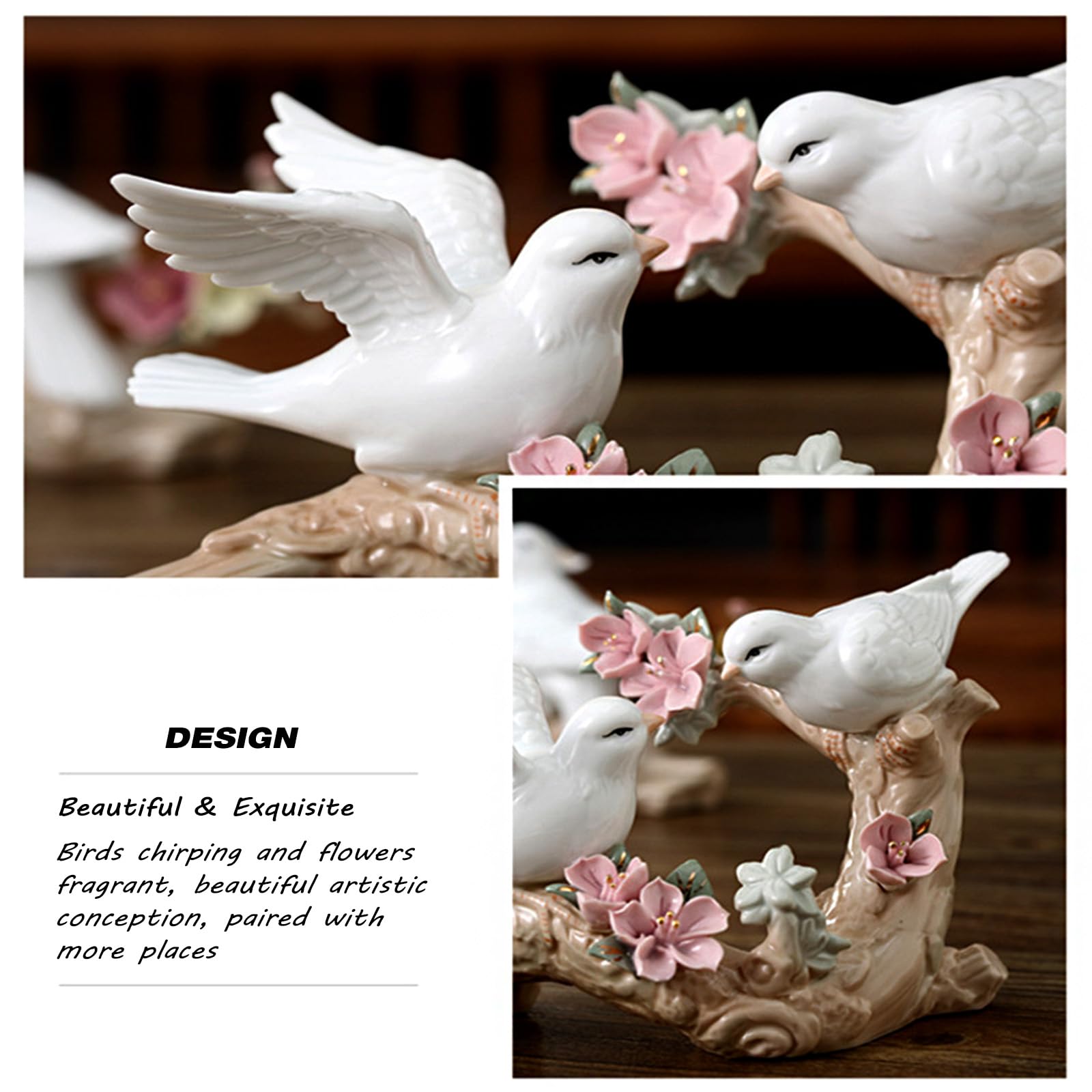 Amazon.co.jp: 陶器の鳥の花の像カササギの置物磁器トランク彫刻、陶器